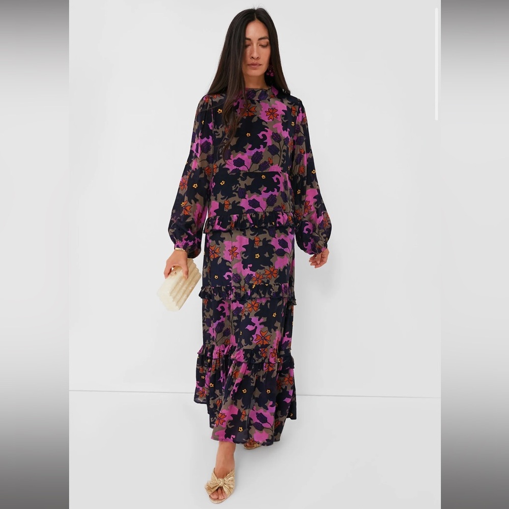 Oliphant Suzani Navy Mock Neck Dress (Tuckernuck exclusive)